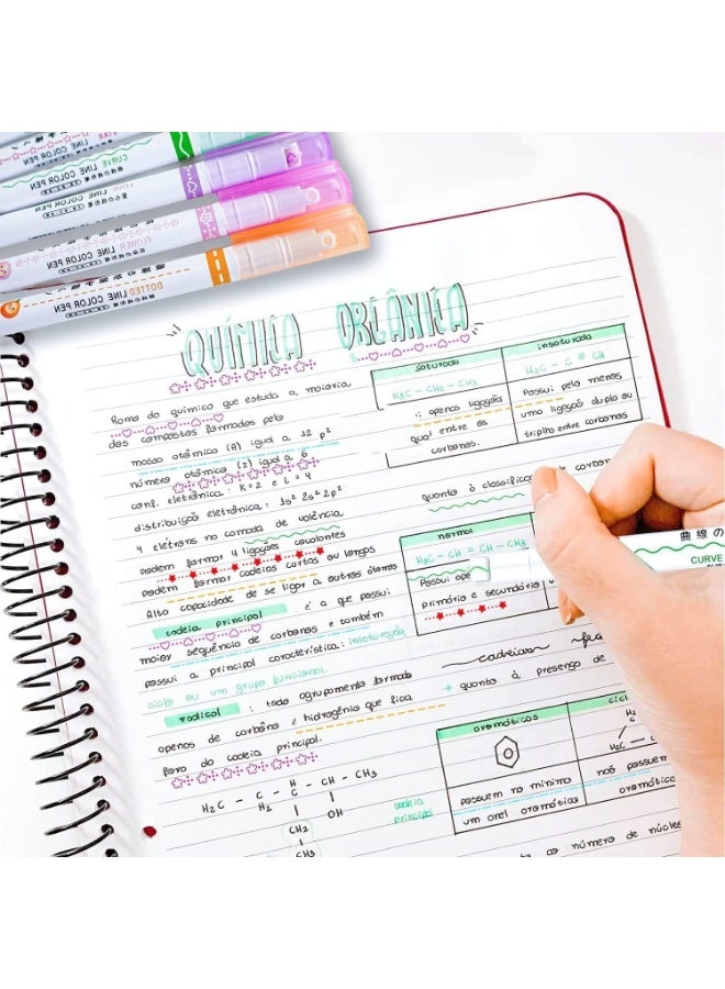 Decorative Curve Roller Highlighter Pens Set of 6 | Fluorescent Pattern Marking Pens with Rotating Wheel Tips | Creative Journaling and Bullet Journal Highlighters for Study Notes, Planners, Drawing and Craft Projects | Non Toxic Quick Dry Ink Stationery Gift Set - Image 4